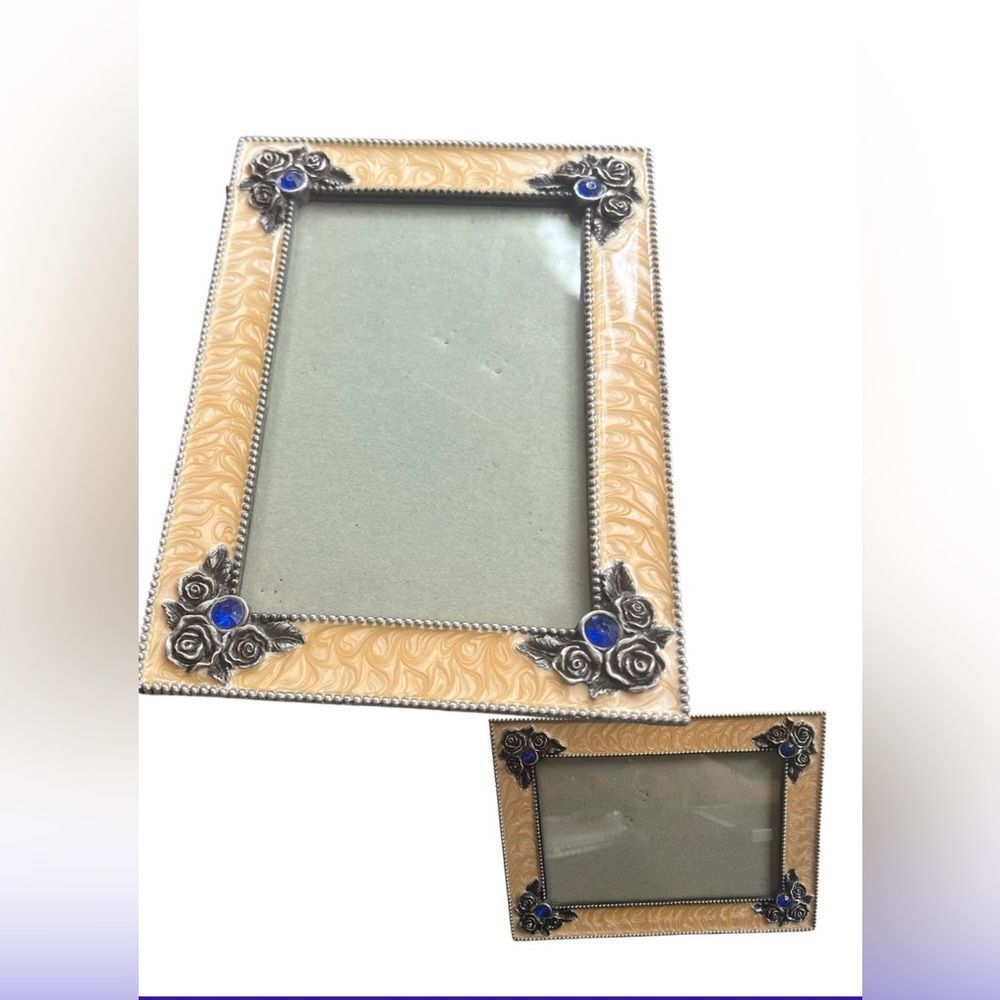 Metal, Yellow Swirl Enamel, Jeweled Picture Frame